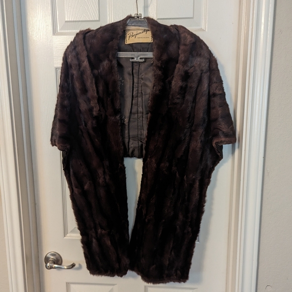 Projanskys Jackets & Blazers - VTG Projanskys Brown Mink Fur Stole Shrug Wrap W Pockets And Brown Lining